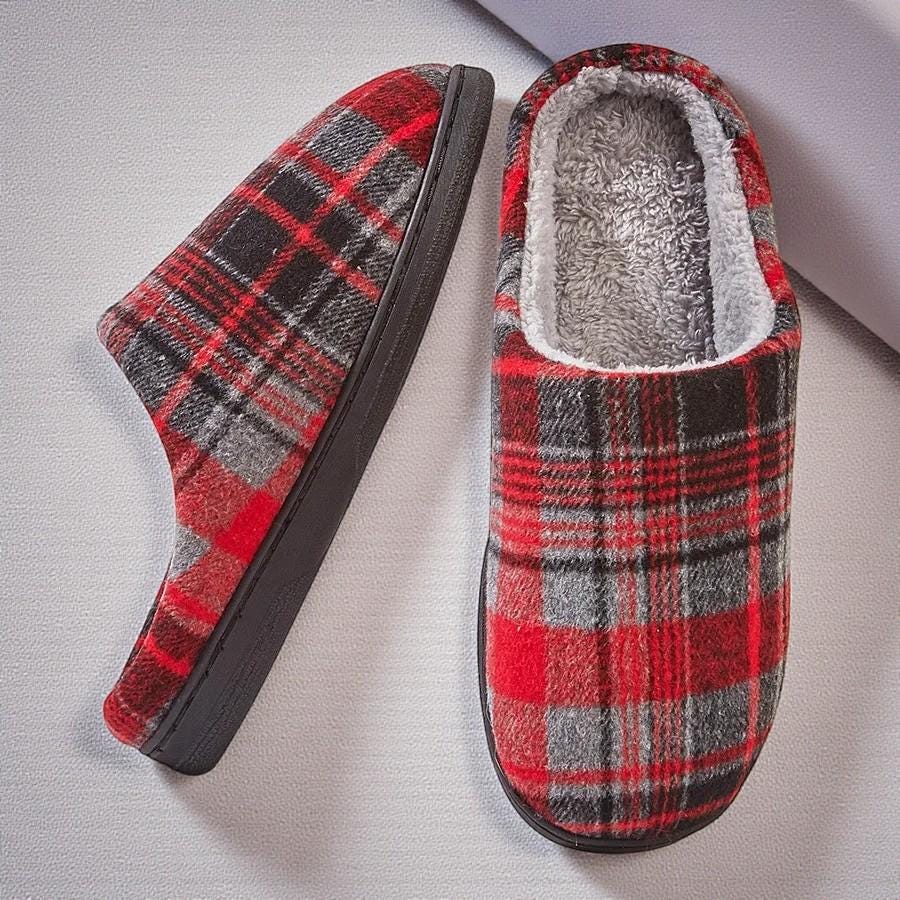 Men’s Classic Plaid Memory Foam Slippers - Warm & Relaxed