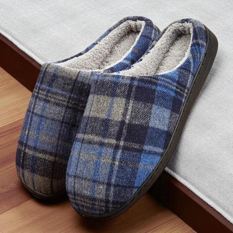 Men’s Classic Plaid Memory Foam Slippers - Warm & Relaxed