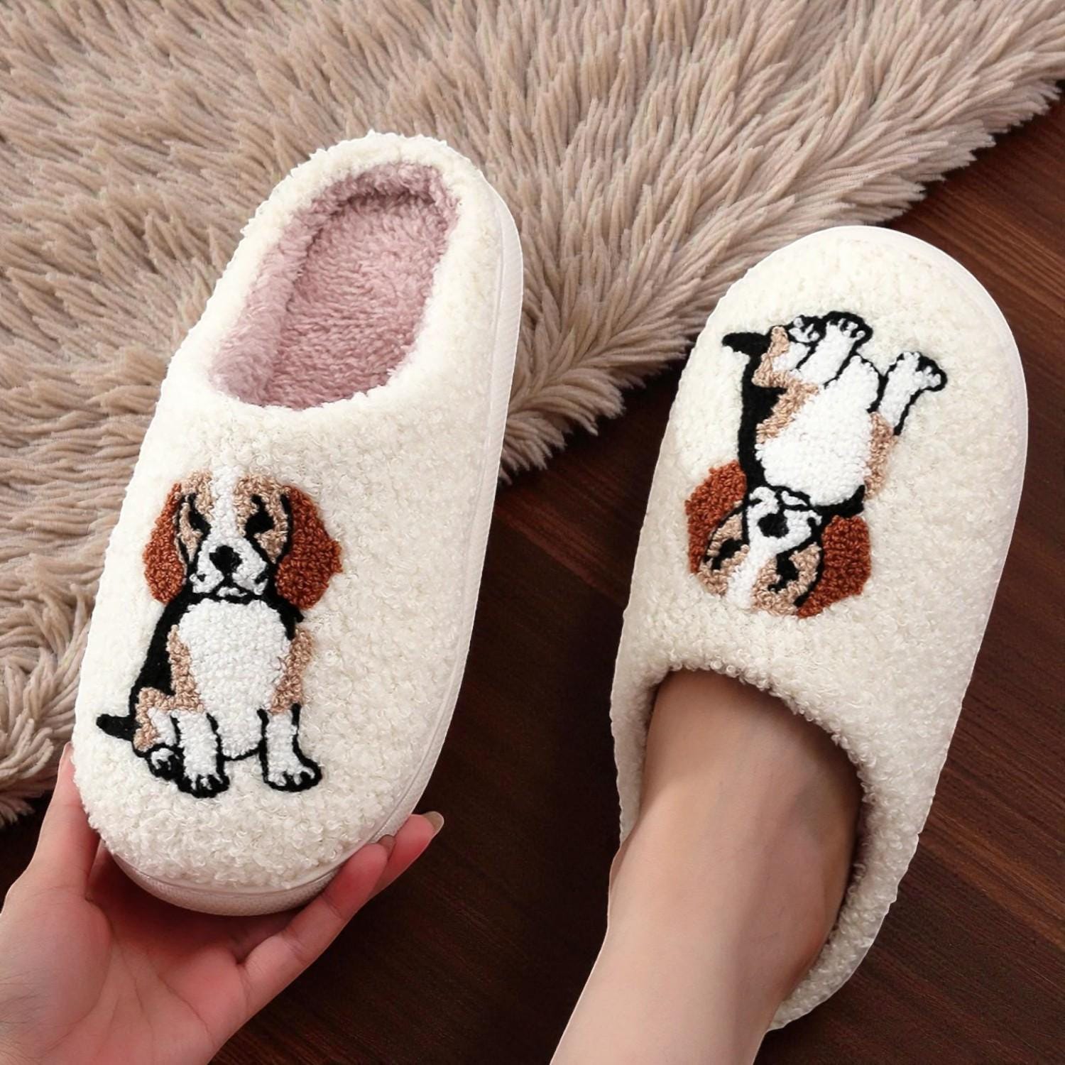 Soft Plush Dog Lover House Slippers - Beagle Indoor Footwear For Women